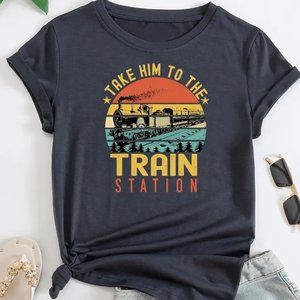 YELLOWSTONE Dutton Ranch Train Station Women's Gray T-Shirt - L Large - NEW NWOT